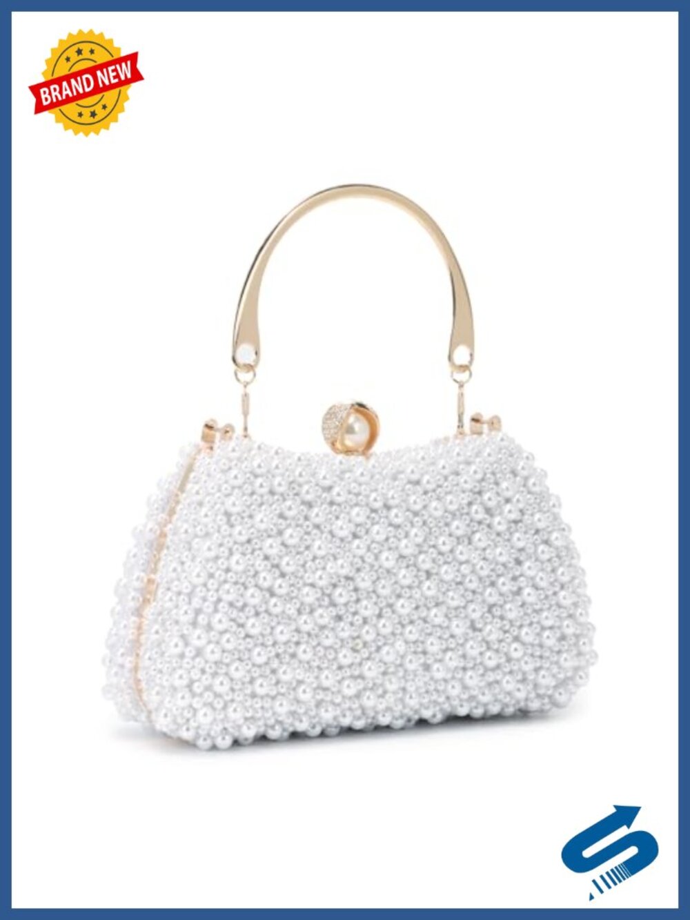 Pearl Clutch Purse for Women, Elegant Beaded Evening Bag for Wedding Prom Party